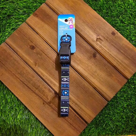 Medium Dog Collar Vibrant Life Black, Blue, and Green Print - Picture 5 of 6